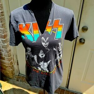KISS, Grey, Short Sleeve, V-neck, Shirt, Size Small